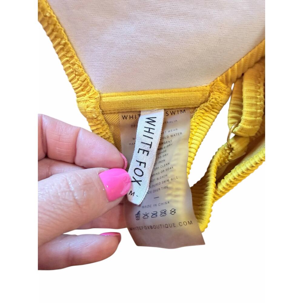 White Fox Women's Bikini Yellow Ribbed Front Closure Cheeky Bottom Size Medium - Picture 6 of 9